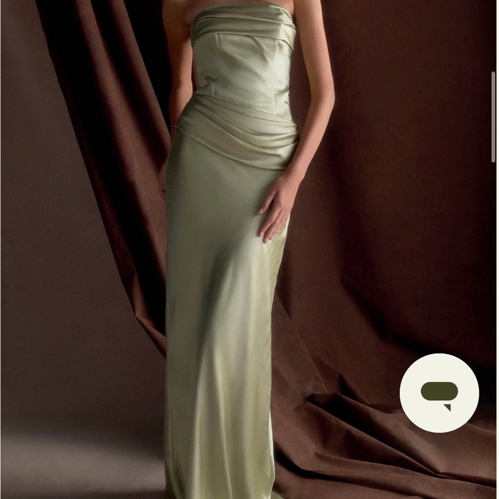 MESHKI JASMINE DRESS-Elegant Strapless Green Evening Gown
